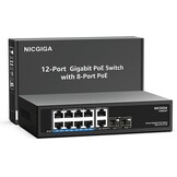 8-poorts Gigabit PoE Switch onbeheerd met 8-poorts IEEE802.3af/at PoE+@120W, 2x 1000Mbps uplink + 2x 1G SFP, 12-poorts netwerk power over Ethernet switch.