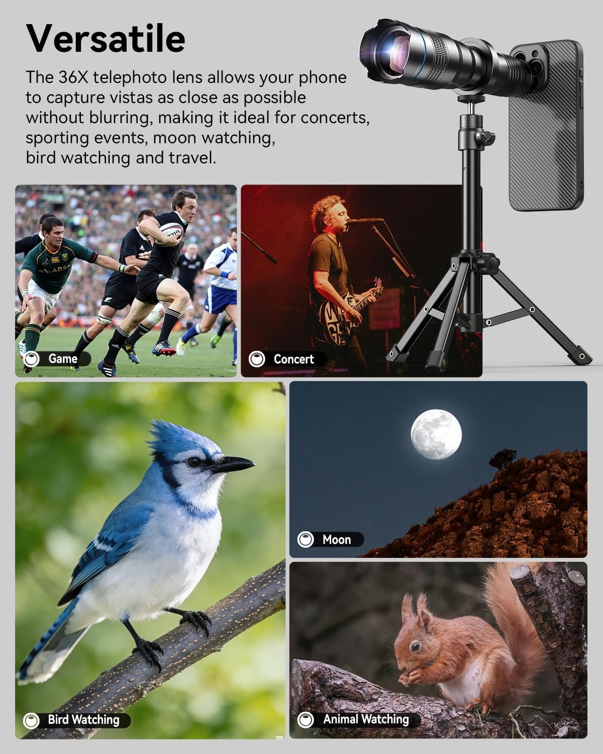 APEXEL Draagbare telelens met geïntegreerde beschermhoes voor iPhone 16 Pro – 36-voudige lens met statiefaansluiting - Maat 36X-16 Pro