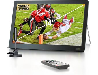 DESOBRY 14-inch Draagbare TV met DVB-T2 HD Antenne en Accu - Zwart