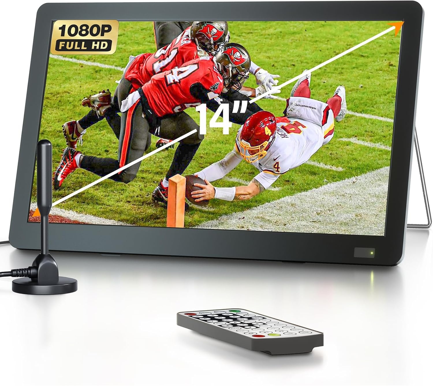 DESOBRY 14-inch Draagbare TV met DVB-T2 HD Antenne en Accu - Zwart