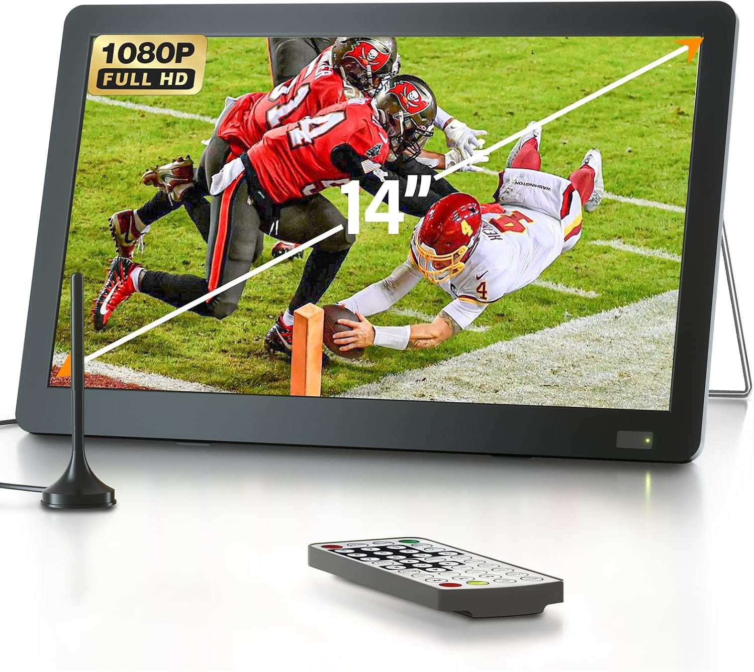 DESOBRY 14-inch Draagbare TV met DVB-T2 HD Antenne en Accu - Zwart