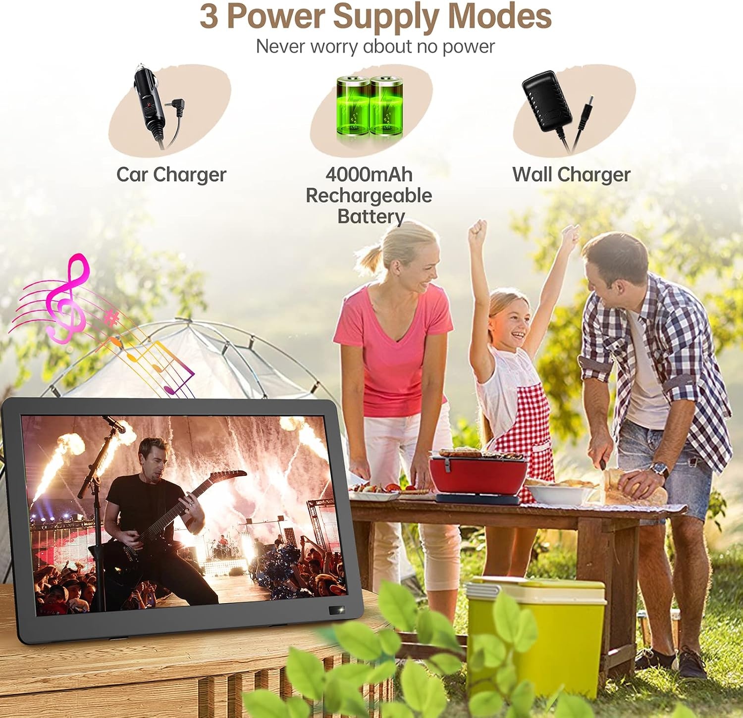 DESOBRY 14-inch Draagbare TV met DVB-T2 HD Antenne en Accu - Zwart