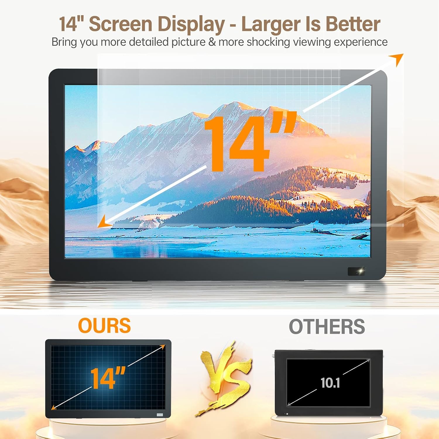 DESOBRY 14-inch Draagbare TV met DVB-T2 HD Antenne en Accu - Zwart
