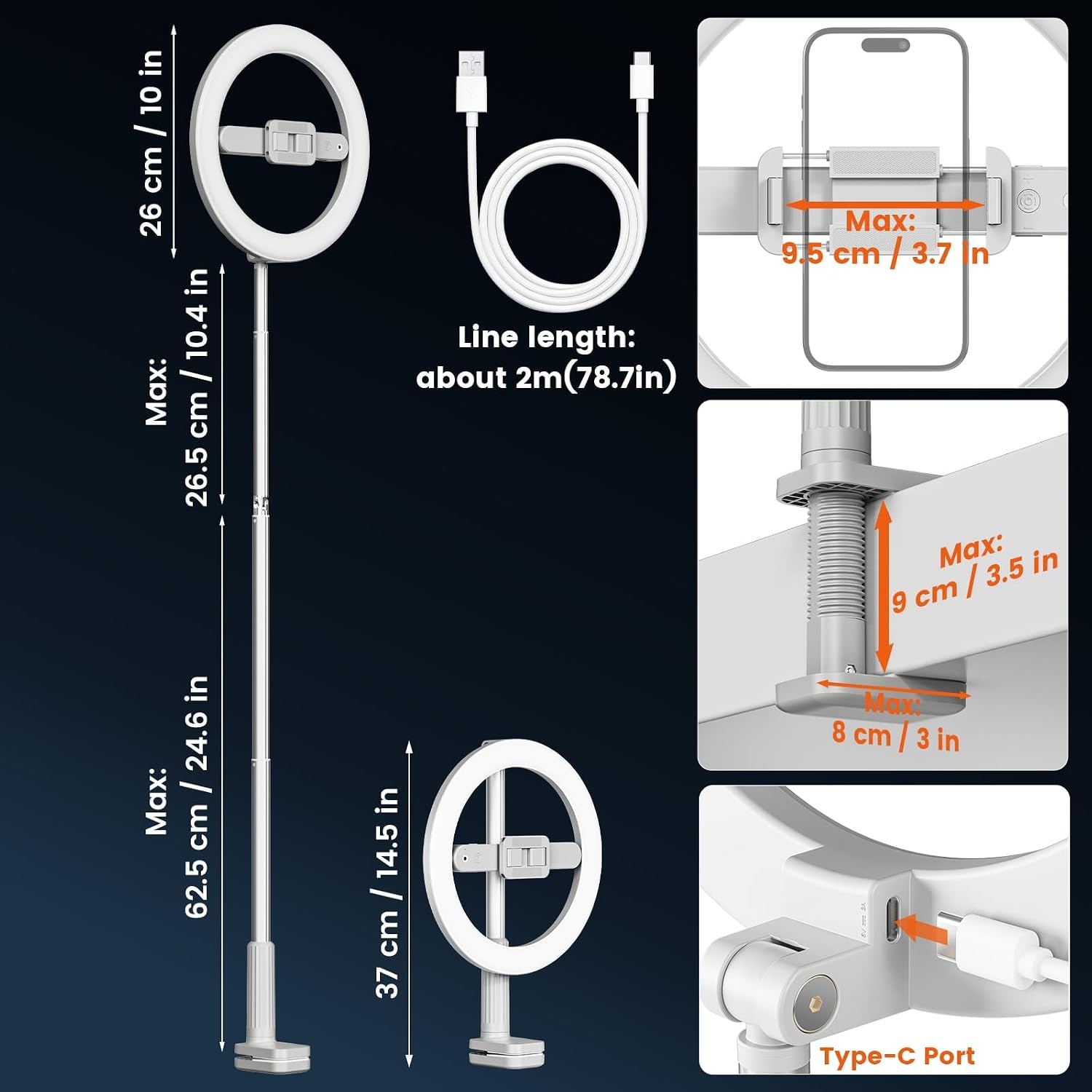 Telefoonhouder voor boven het hoofd met ringlicht, 10 inch verstelbaar ringlicht met standaard en telefoonhouder, overhead statief met afstandsbediening, iPhone/Android opvouwbare telefoonstandaard