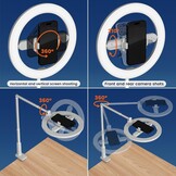 Telefoonhouder voor boven het hoofd met ringlicht, 10 inch verstelbaar ringlicht met standaard en telefoonhouder, overhead statief met afstandsbediening, iPhone/Android opvouwbare telefoonstandaard
