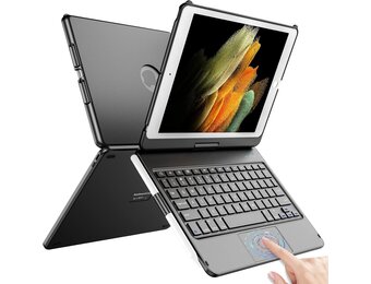TQQ Toetsenbordhoes voor iPad 10,2 inch (7e, 8e en 9e generatie) met precisie-trackpad, notebook-achtig toetsenbord met 10-kleurige achtergrondverlichting, 360° draaibaar, Duitse QWERTZ-lay-out