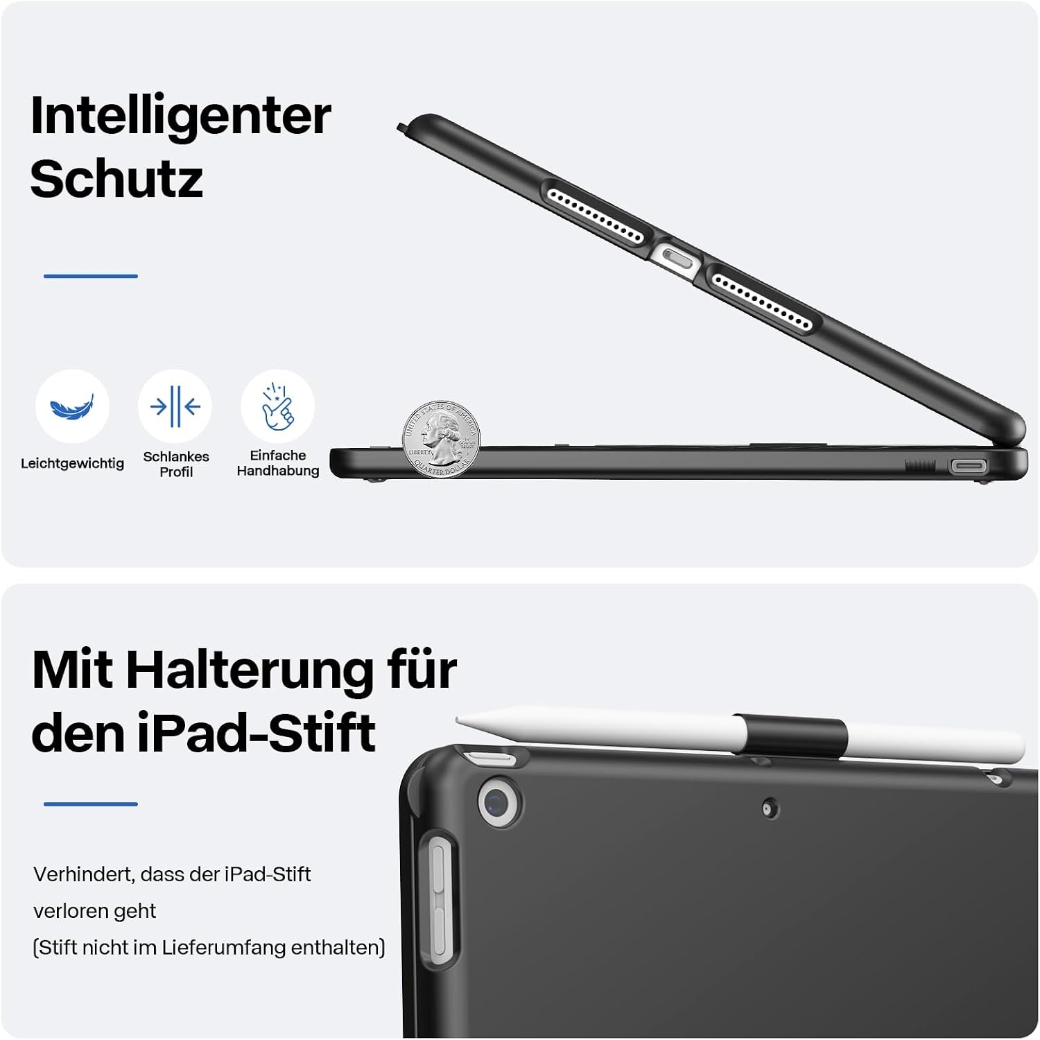 TQQ Toetsenbordhoes voor iPad 10,2 inch (7e, 8e en 9e generatie) met precisie-trackpad, notebook-achtig toetsenbord met 10-kleurige achtergrondverlichting, 360° draaibaar, Duitse QWERTZ-lay-out