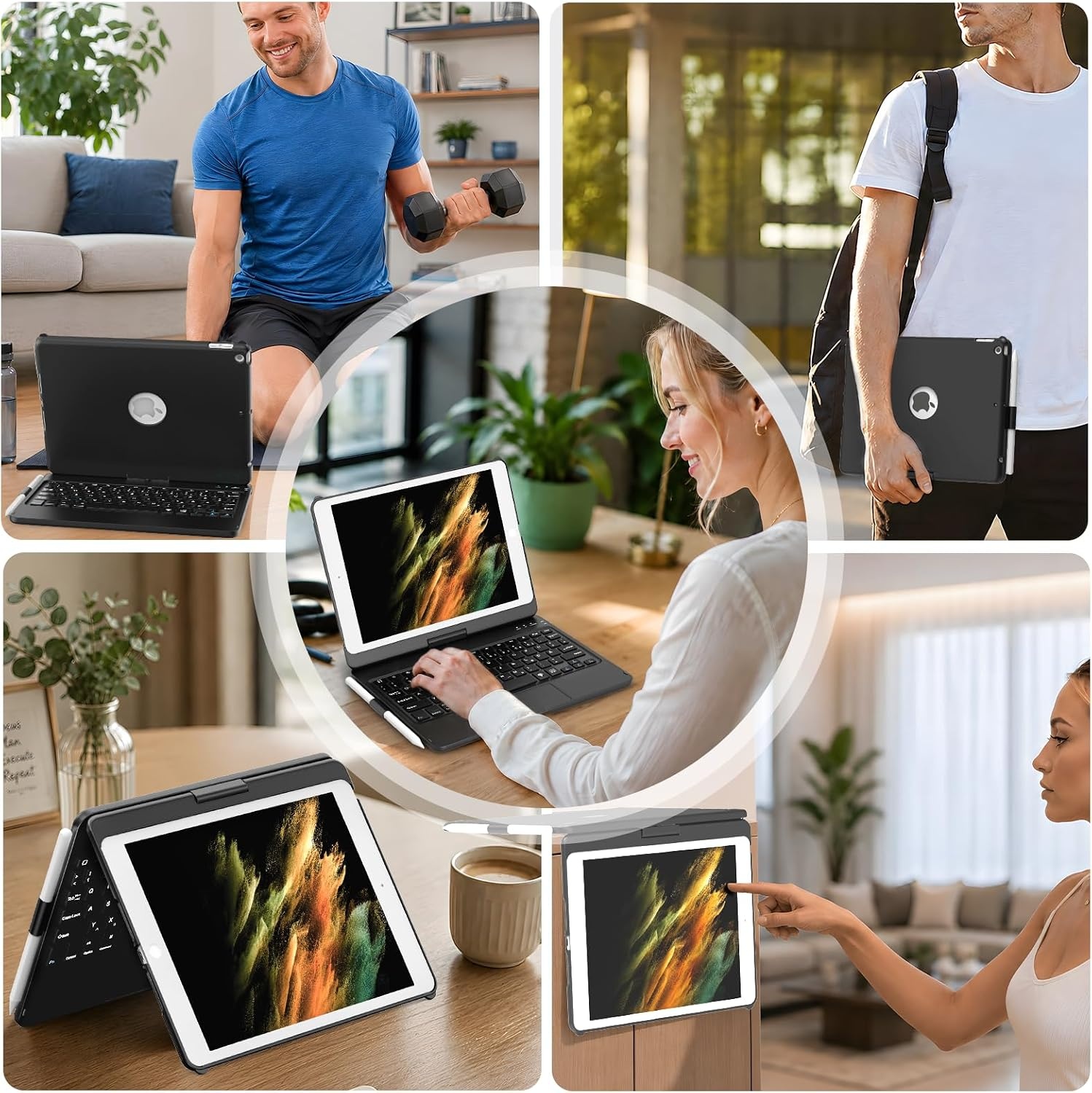 TQQ Toetsenbordhoes voor iPad 10,2 inch (7e, 8e en 9e generatie) met precisie-trackpad, notebook-achtig toetsenbord met 10-kleurige achtergrondverlichting, 360° draaibaar, Duitse QWERTZ-lay-out