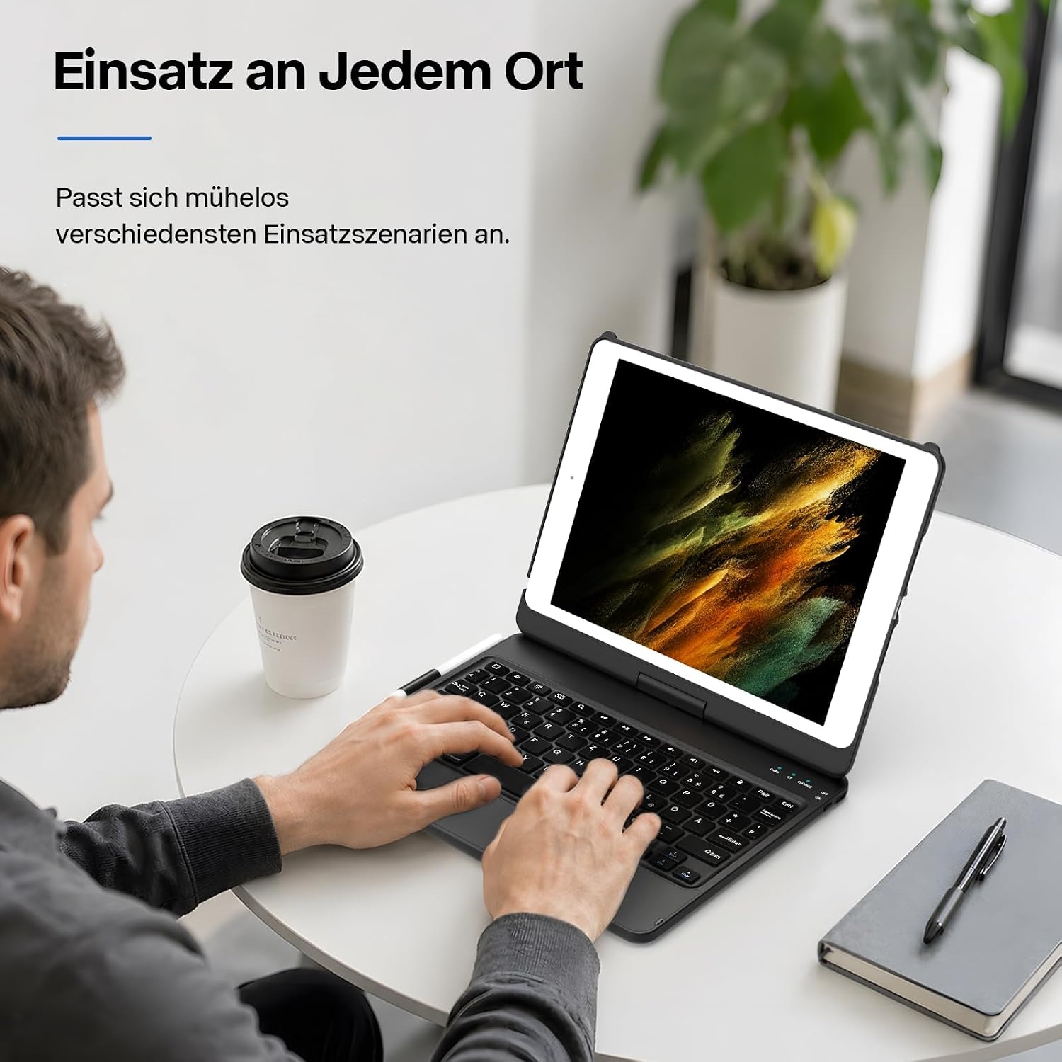TQQ Toetsenbordhoes voor iPad 10,2 inch (7e, 8e en 9e generatie) met precisie-trackpad, notebook-achtig toetsenbord met 10-kleurige achtergrondverlichting, 360° draaibaar, Duitse QWERTZ-lay-out