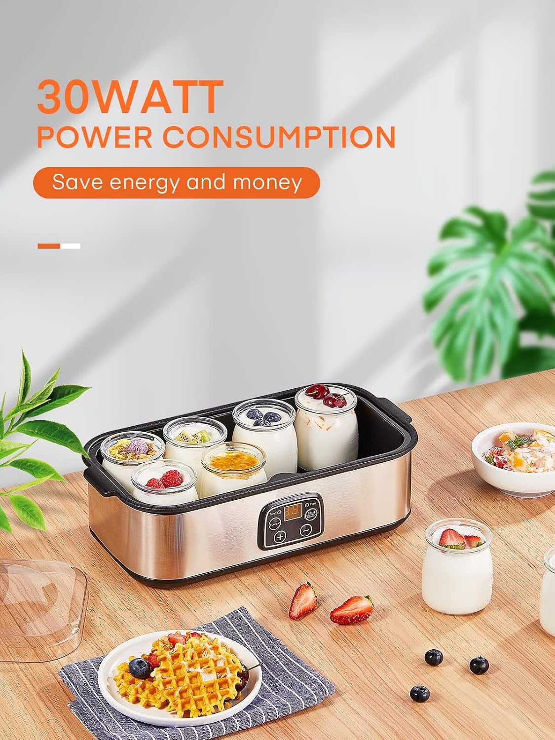Yoghurtmaker, Griekse yoghurtmachine met 8 glazen/deksels, one-touch-display: perfect voor organische, gezoet, gearomatiseerde, eenvoudige of suikervrije opties voor baby's, kinderen en parfaits