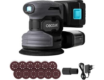 Cecotec PerfectSurface 2120 Draaischuurmachine, met accu, 21 V en 2000 mAh, 13000 omw/min, 12 reserveonderdelen, stofreservoir, aansluiting voor stofzuiger, dubbele excentrische beweging, 26.000