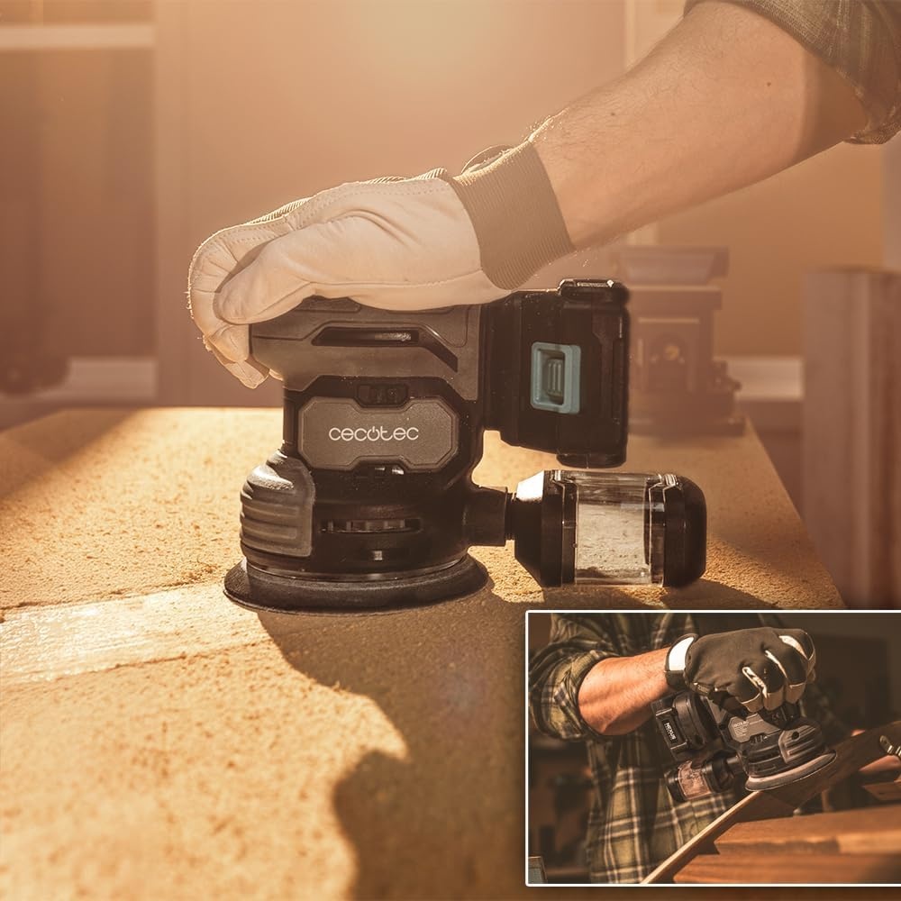 Cecotec PerfectSurface 2120 Draaischuurmachine, met accu, 21 V en 2000 mAh, 13000 omw/min, 12 reserveonderdelen, stofreservoir, aansluiting voor stofzuiger, dubbele excentrische beweging, 26.000