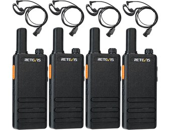 Retevis RT622P Walkie Talkie Mini, 15 mm Ultradun, USB-C Oplaadbare Portofoon 1620 mAh Batterij, VOX, Professionele Restaurant Walkie Talkies Draagbaar met Oortjes (4 Stuks, Zwart)