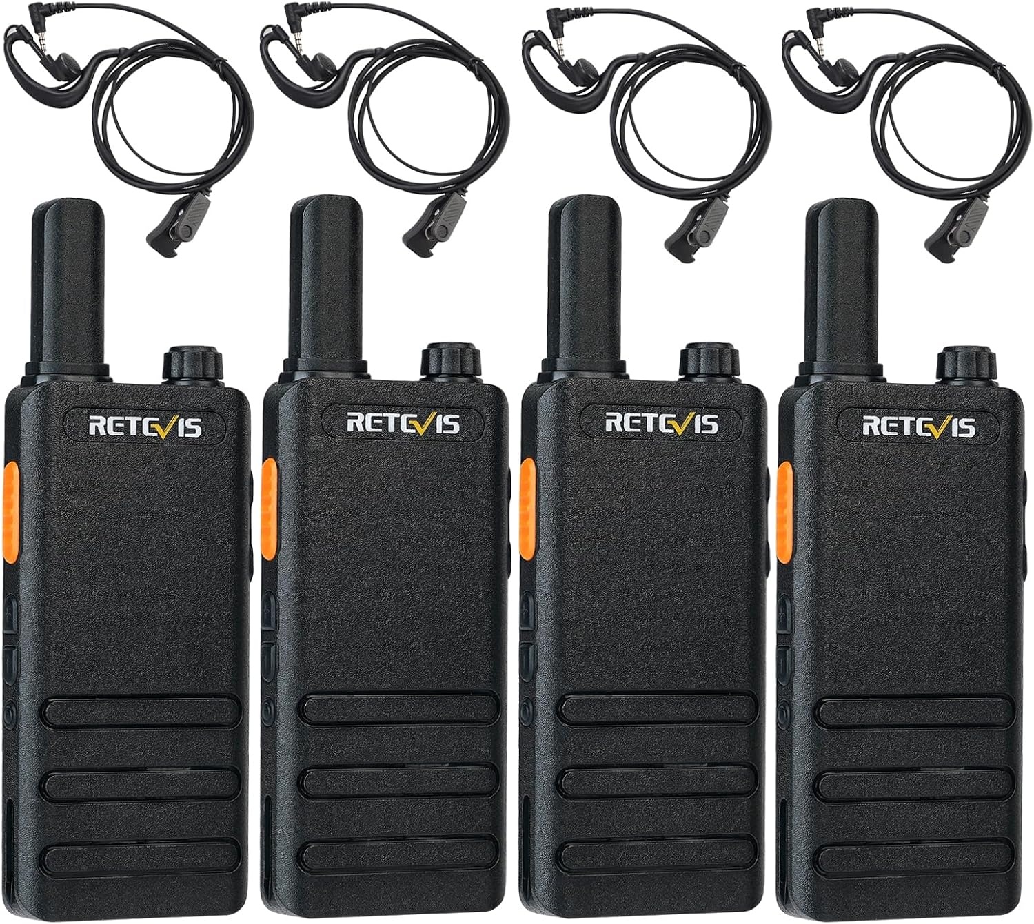 Retevis RT622P Walkie Talkie Mini, 15 mm Ultradun, USB-C Oplaadbare Portofoon 1620 mAh Batterij, VOX, Professionele Restaurant Walkie Talkies Draagbaar met Oortjes (4 Stuks, Zwart)