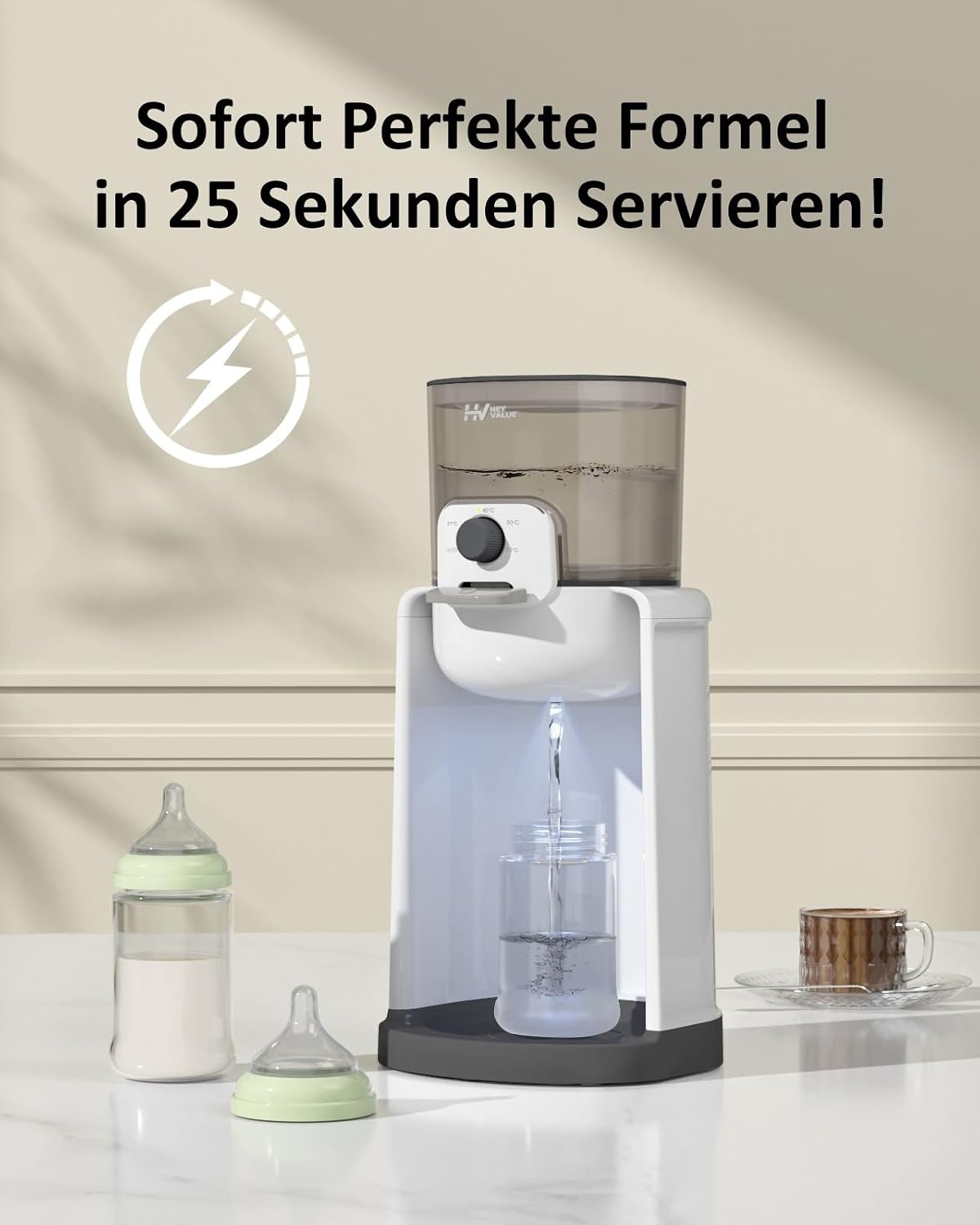 Flesmaker voor baby's, flessenwarmer voor baby's, instant warmer, waterdispenser voor onmiddellijke productie van formuleflessen, 4 temperaturen, 72 uur smart thermostaat, warmwaterdispenser, wit