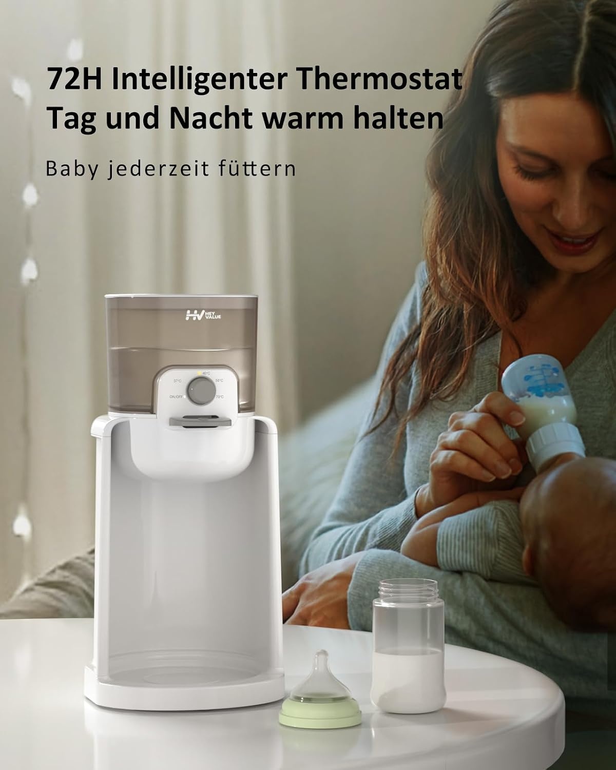 Flesmaker voor baby's, flessenwarmer voor baby's, instant warmer, waterdispenser voor onmiddellijke productie van formuleflessen, 4 temperaturen, 72 uur smart thermostaat, warmwaterdispenser, wit