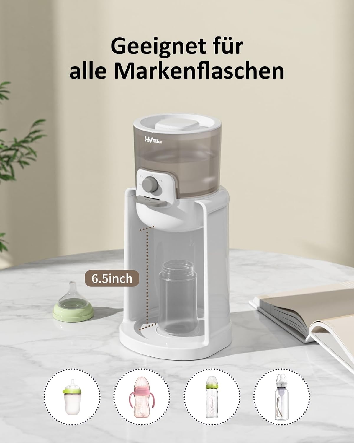 Flesmaker voor baby's, flessenwarmer voor baby's, instant warmer, waterdispenser voor onmiddellijke productie van formuleflessen, 4 temperaturen, 72 uur smart thermostaat, warmwaterdispenser, wit