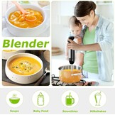 Bonsenkitchen Pureerstaaf, 4-en-1 staafmixer elektrisch, 1000 W, traploze snelheden, roestvrij staal, garde, 500 ml hakbeker en 700 ml maatbeker voor babyvoeding, HB3203 (zwart)