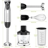 Bonsenkitchen Pureerstaaf, 4-en-1 staafmixer elektrisch, 1000 W, traploze snelheden, roestvrij staal, garde, 500 ml hakbeker en 700 ml maatbeker voor babyvoeding, HB3203 (zwart)