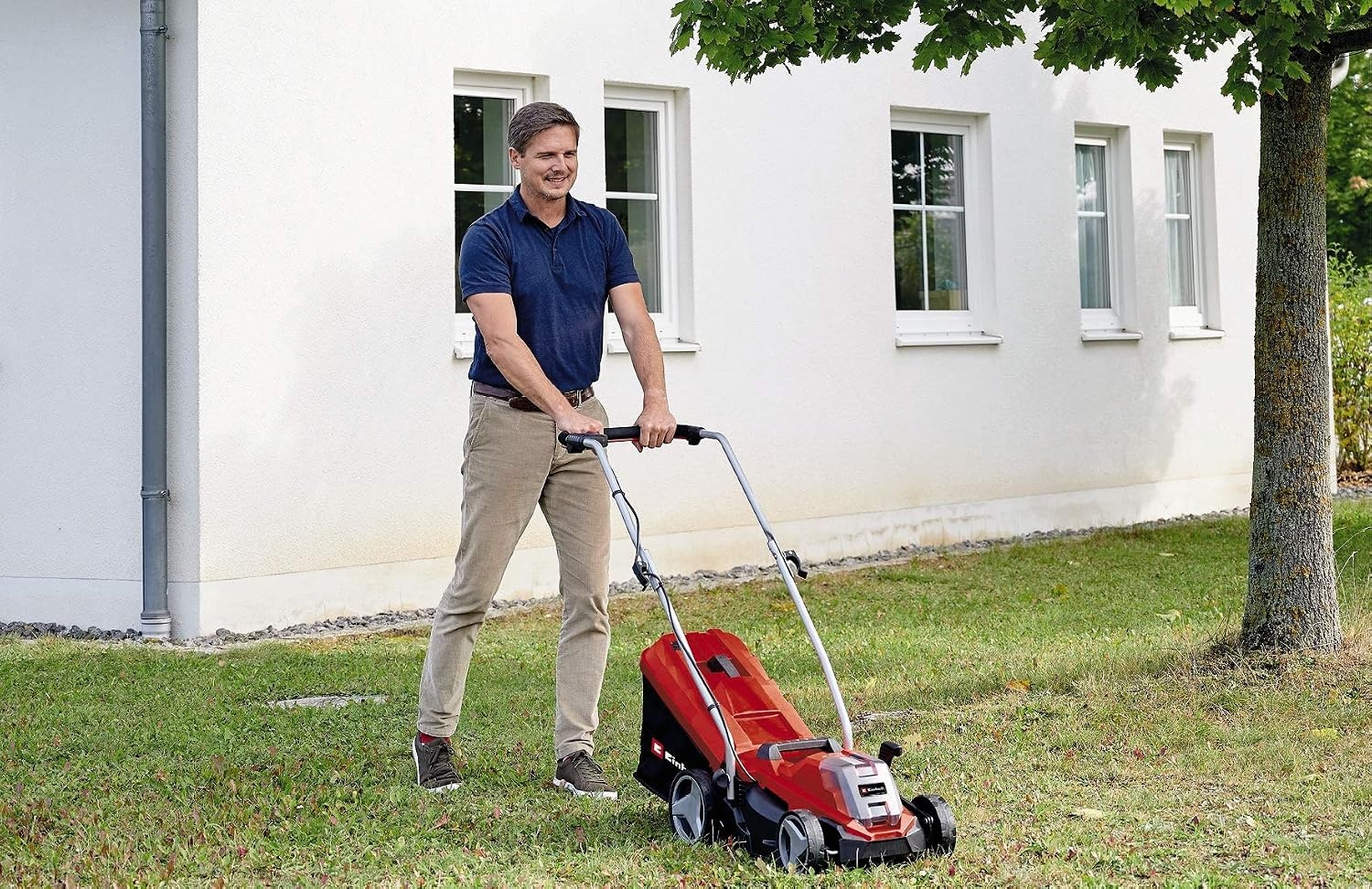 Einhell snoerloze grasmaaier GE-CM 18/33 Li-Solo Power X-Change (lithium-ion, tot 200 m², borstelloze motor, 5-staps centrale maaihoogteverstelling, zonder accu en lader)