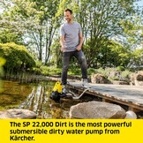 Kärcher SP 22.000 Dirt Dompelpomp voor vuilwater, wateropbrengst: 22.000 l/u, dompeldiepte: max. 7 m, voor vuilwater met deeltjes tot 30 mm, restwaterhoogte: 35 mm, druk: 0,8 bar - Maat 22.000 l/h