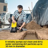 Kärcher SP 22.000 Dirt Dompelpomp voor vuilwater, wateropbrengst: 22.000 l/u, dompeldiepte: max. 7 m, voor vuilwater met deeltjes tot 30 mm, restwaterhoogte: 35 mm, druk: 0,8 bar - Maat 22.000 l/h