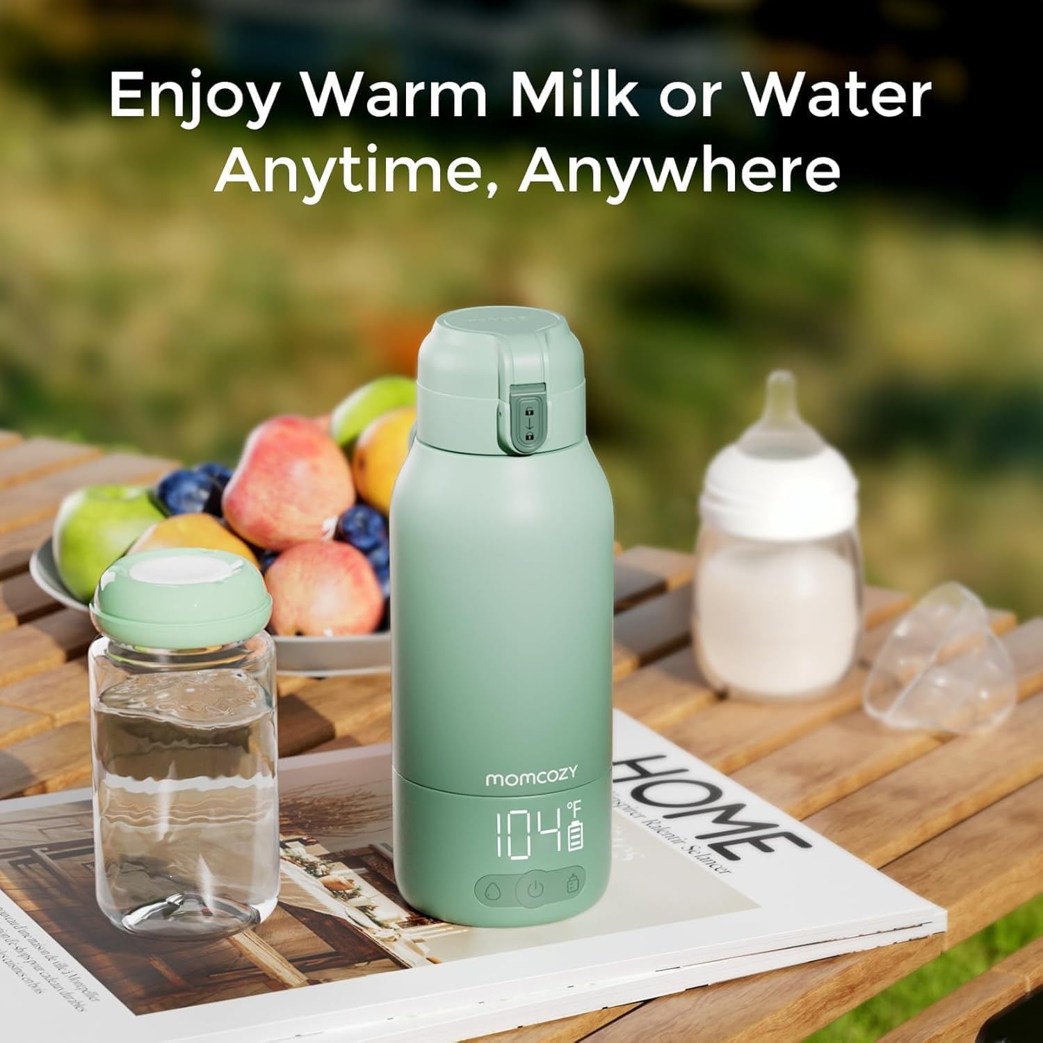 Draagbare Flesverwarmer Onderweg | Draadloos | 500ml | Snelle Verwarming | Groen
