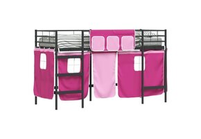 vidaXL Kinderbed met Gordijnen Zwart/Roze 90x190cm - 35% Korting