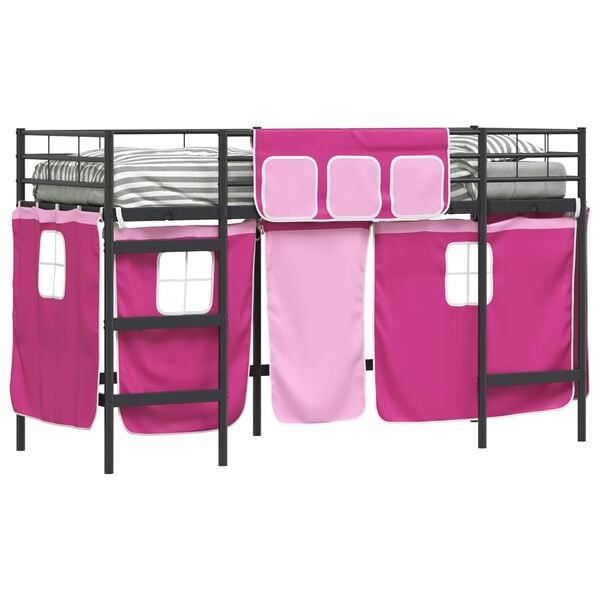 vidaXL Kinderbed met Gordijnen Zwart/Roze 90x190cm - 35% Korting