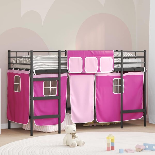 vidaXL Kinderbed met Gordijnen Zwart/Roze 90x190cm - 35% Korting