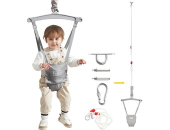 Babydeurhopper Grijs 6-24m | Met Plafondhaak & Verstelbare Ketting | 34% Korting