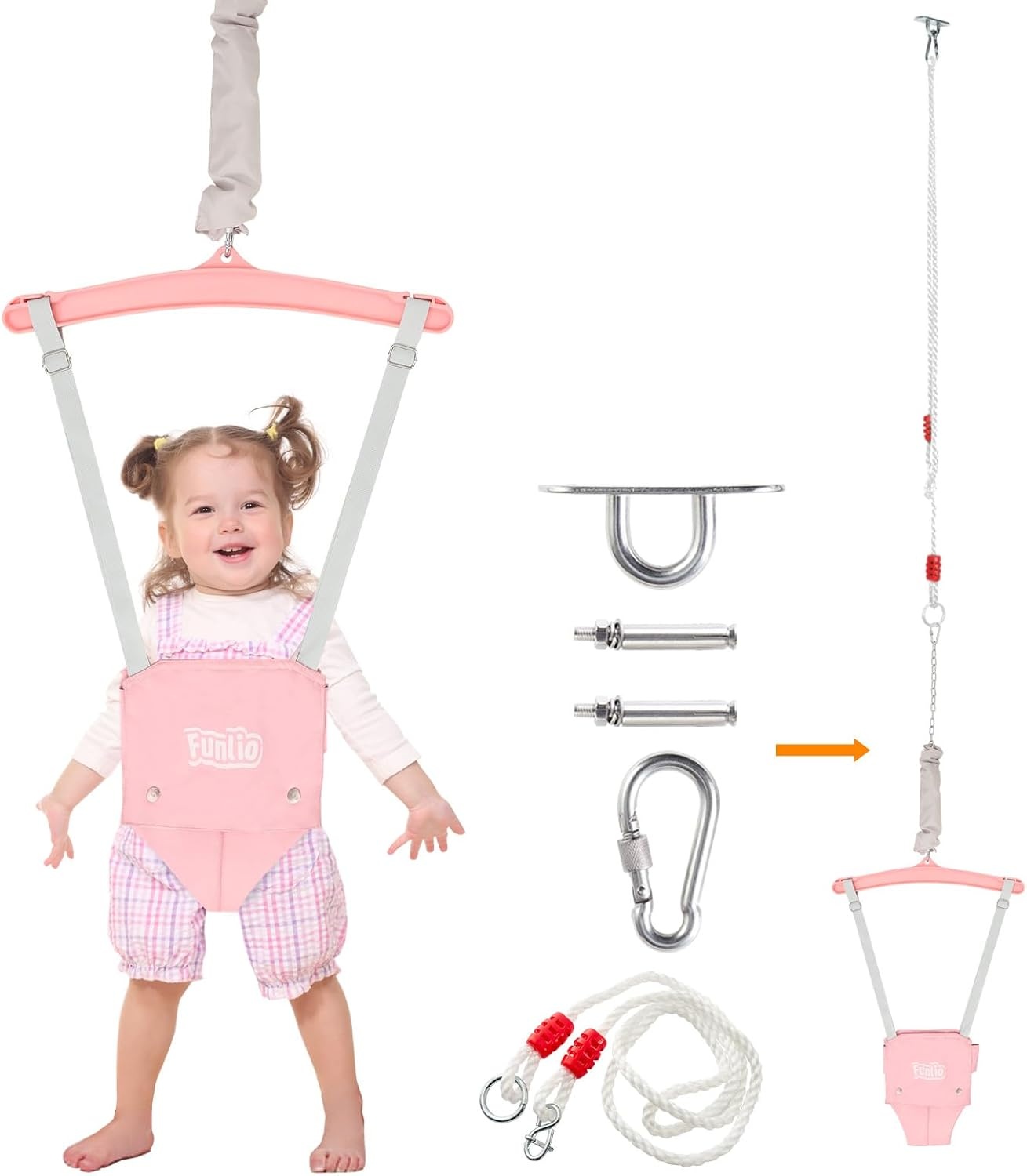 Babydeurhopper Grijs 6-24m | Met Plafondhaak & Verstelbare Ketting | 34% Korting