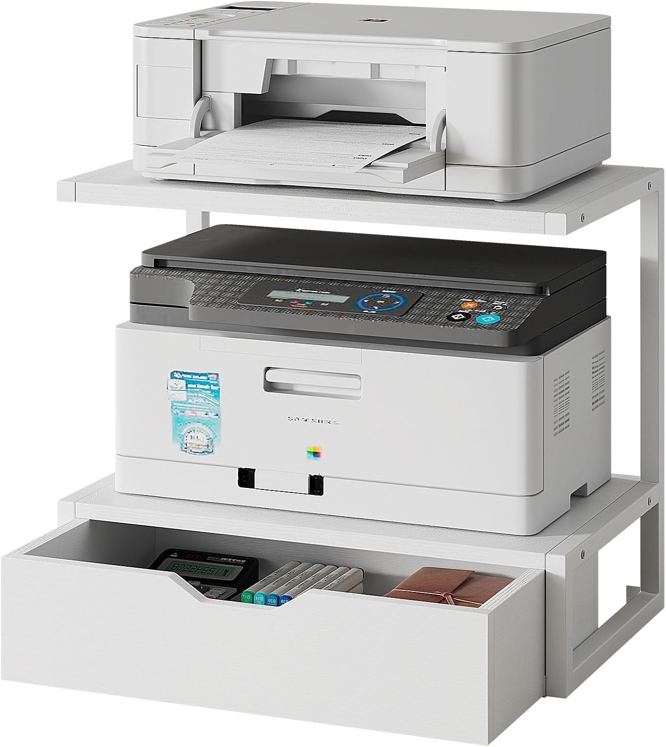 Printerstandaard Wit | 2 Printers + Laden | 52% Korting
