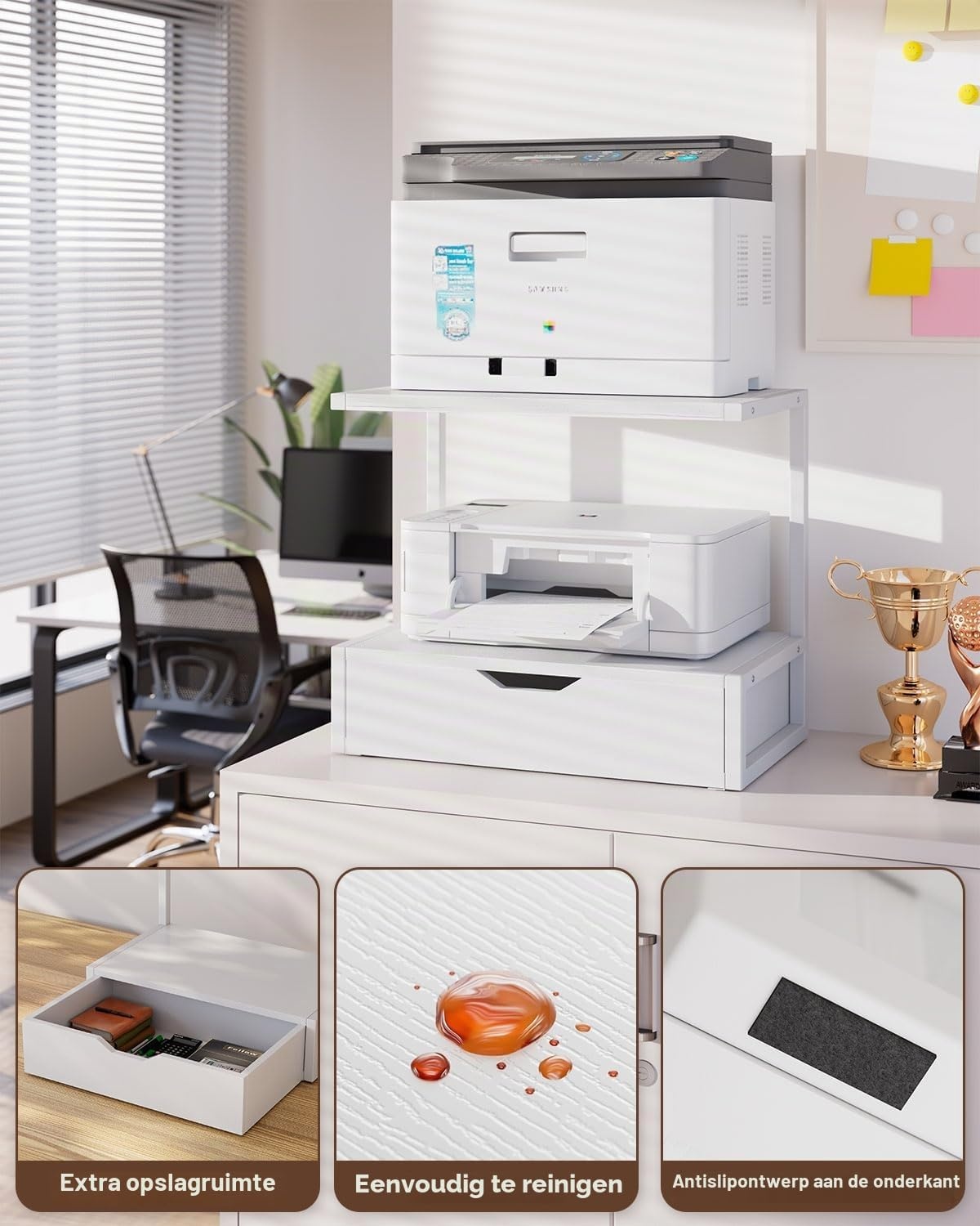 Printerstandaard Wit | 2 Printers + Laden | 52% Korting
