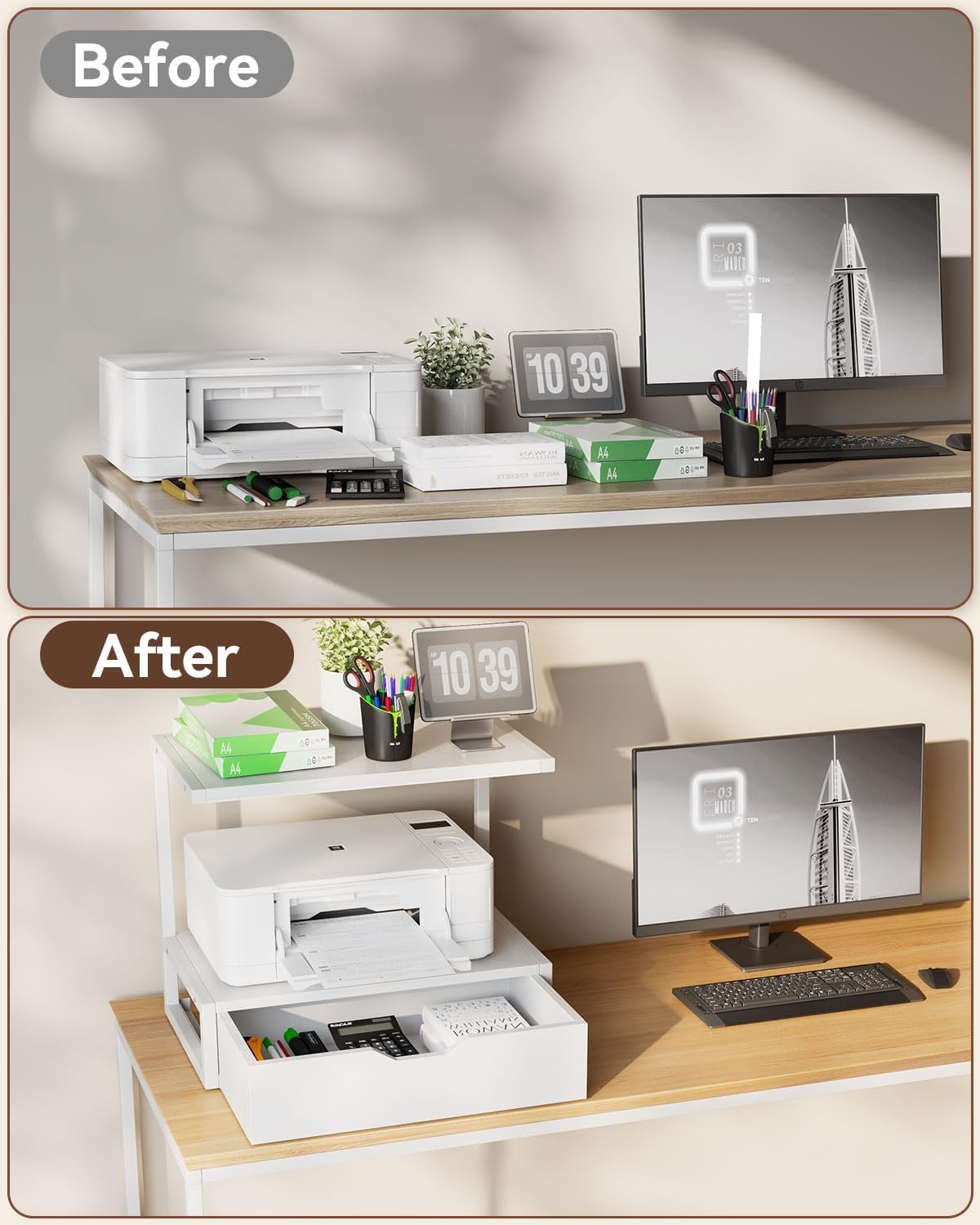 Printerstandaard Wit | 2 Printers + Laden | 52% Korting