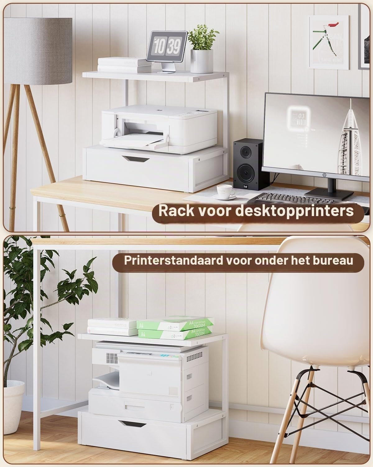 Printerstandaard Wit | 2 Printers + Laden | 52% Korting