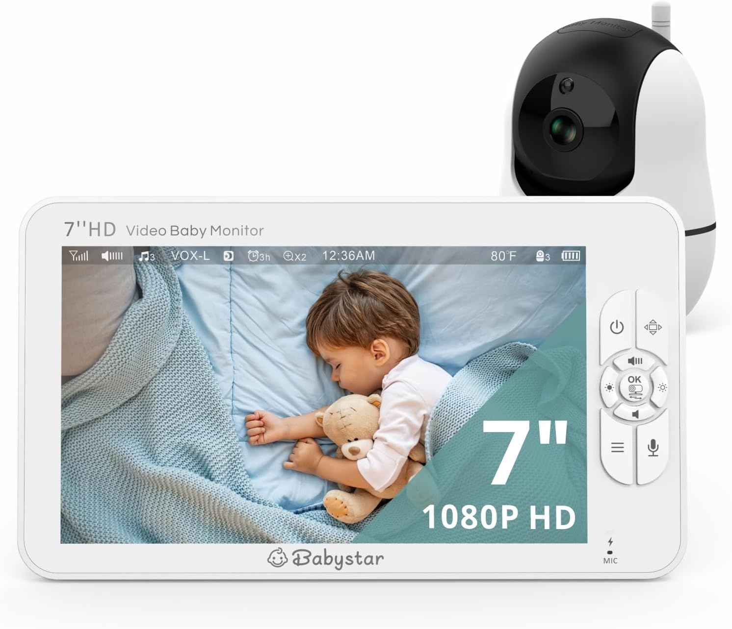 Video Babyfoon 7" 1080p HD | Nachtzicht | Twee-weg audio | 22u Batterij | 54% Korting