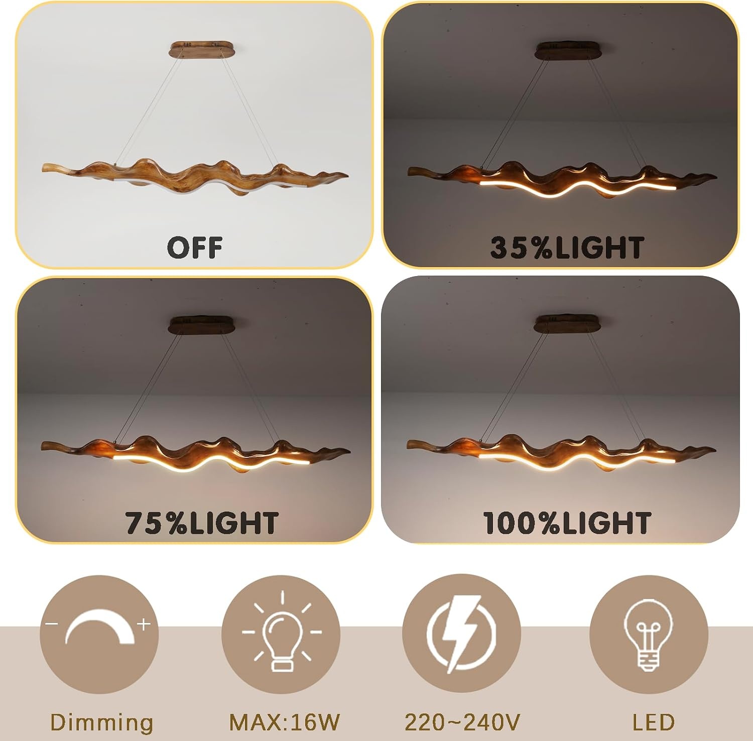 Verstelbare LED Hanglamp Hars Houtkleurig 100cm - 54% Korting!