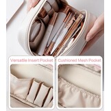 Geruite Make-up Tas Vrouwen - Vegan Leer, Waterdicht, Meerdere Vakken - Bruin - 28% Korting
