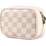 Geruite Make-up Tas Vrouwen - Waterdicht Vegan Leer - Bruin (28% Korting)