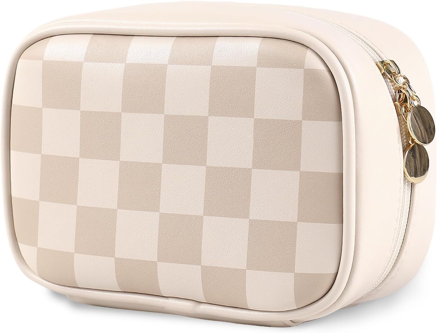 Geruite Make-up Tas Vrouwen - Waterdicht Vegan Leer - Bruin (28% Korting)