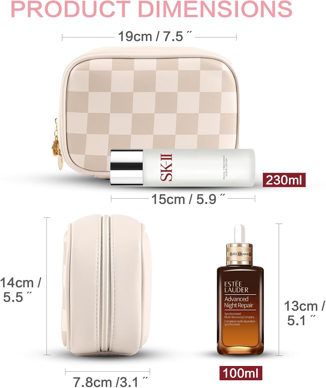 Geruite Make-up Tas Vrouwen - Waterdicht Vegan Leer - Bruin (28% Korting)