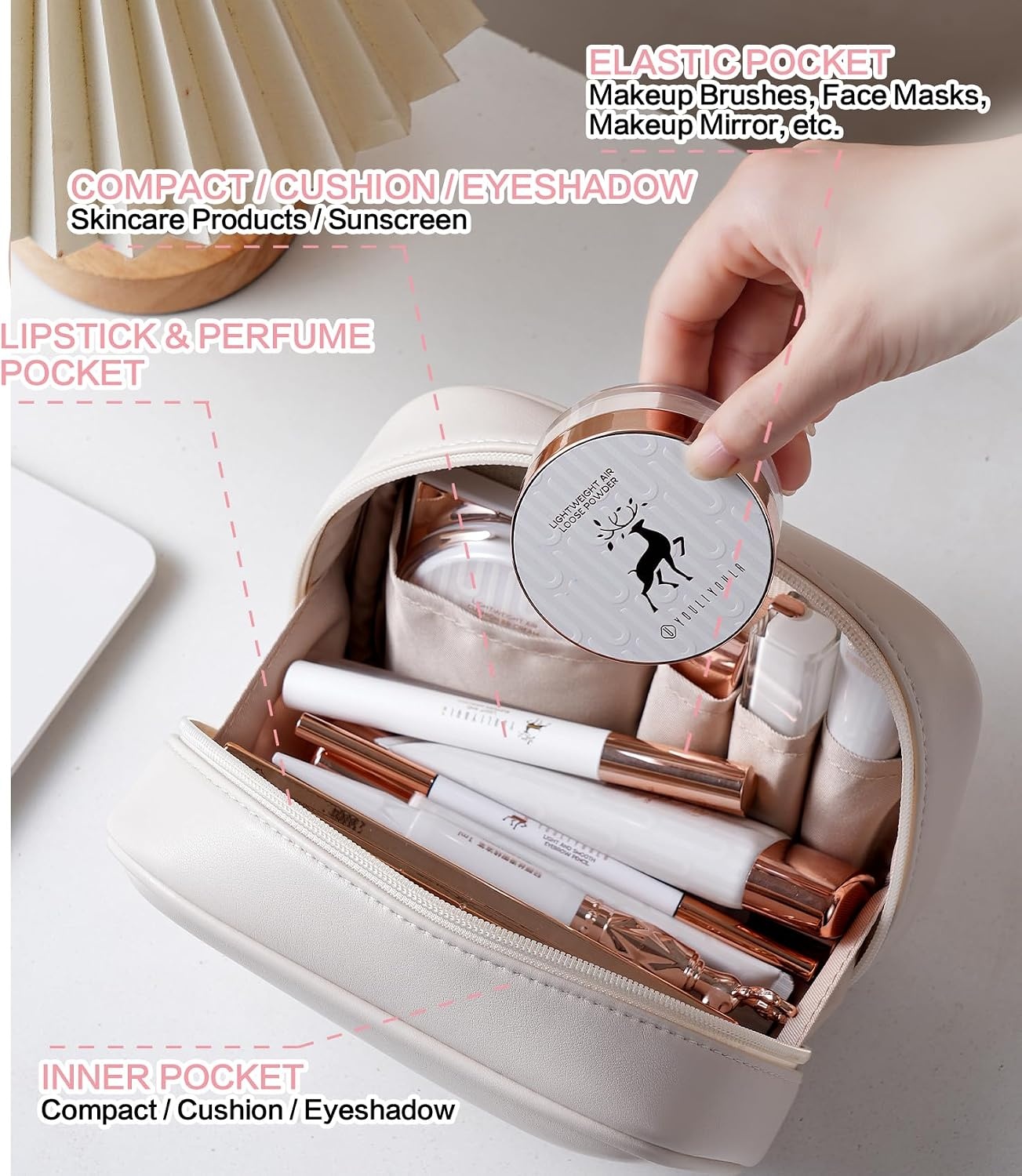 Geruite Make-up Tas Vrouwen - Waterdicht Vegan Leer - Bruin (28% Korting)