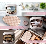 Geruite Make-up Tas Vrouwen - Waterdicht Vegan Leer - Bruin (28% Korting)