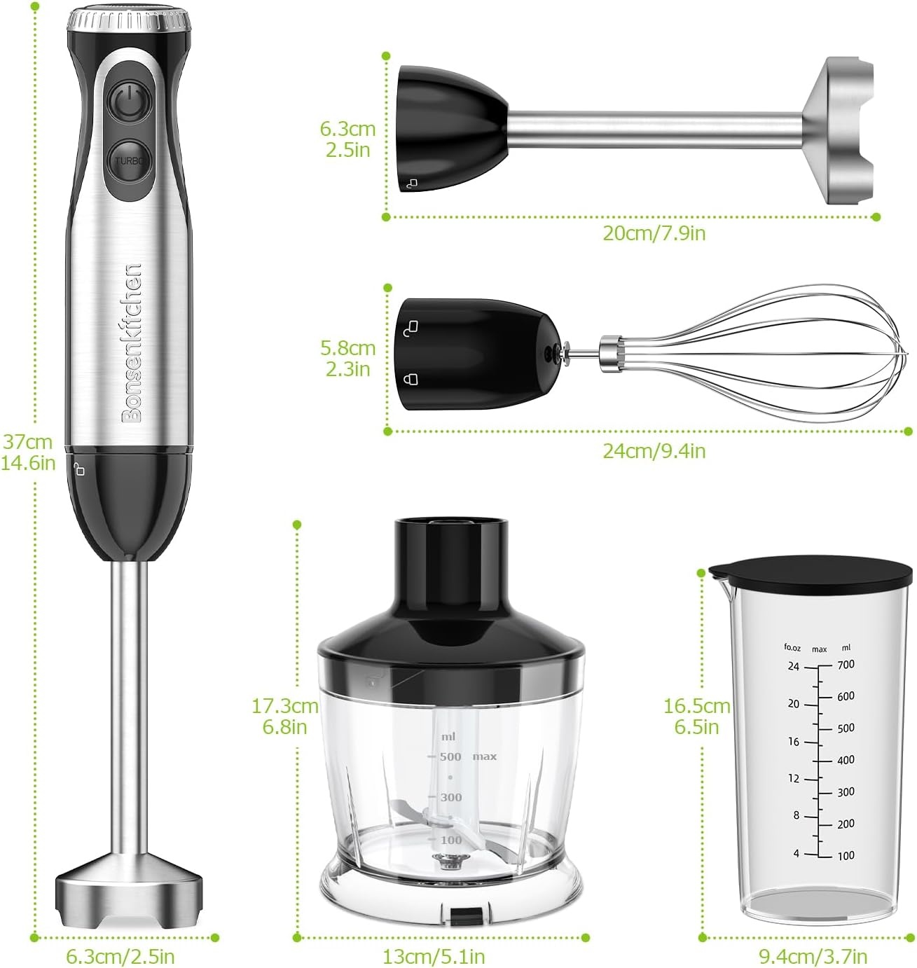 Krachtige 1000W Staafmixer Set 4-in-1 Zwart | 33% Korting