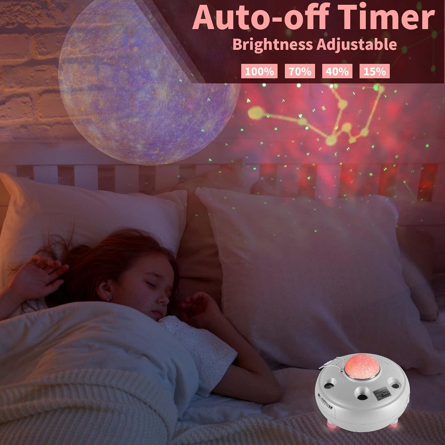 Galaxy Nachtlichtprojector met 12 sterrenbeelden en 10 planeten met Bluetooth-muziekluidspreker en spraaksterprojector voor kinderen, wit