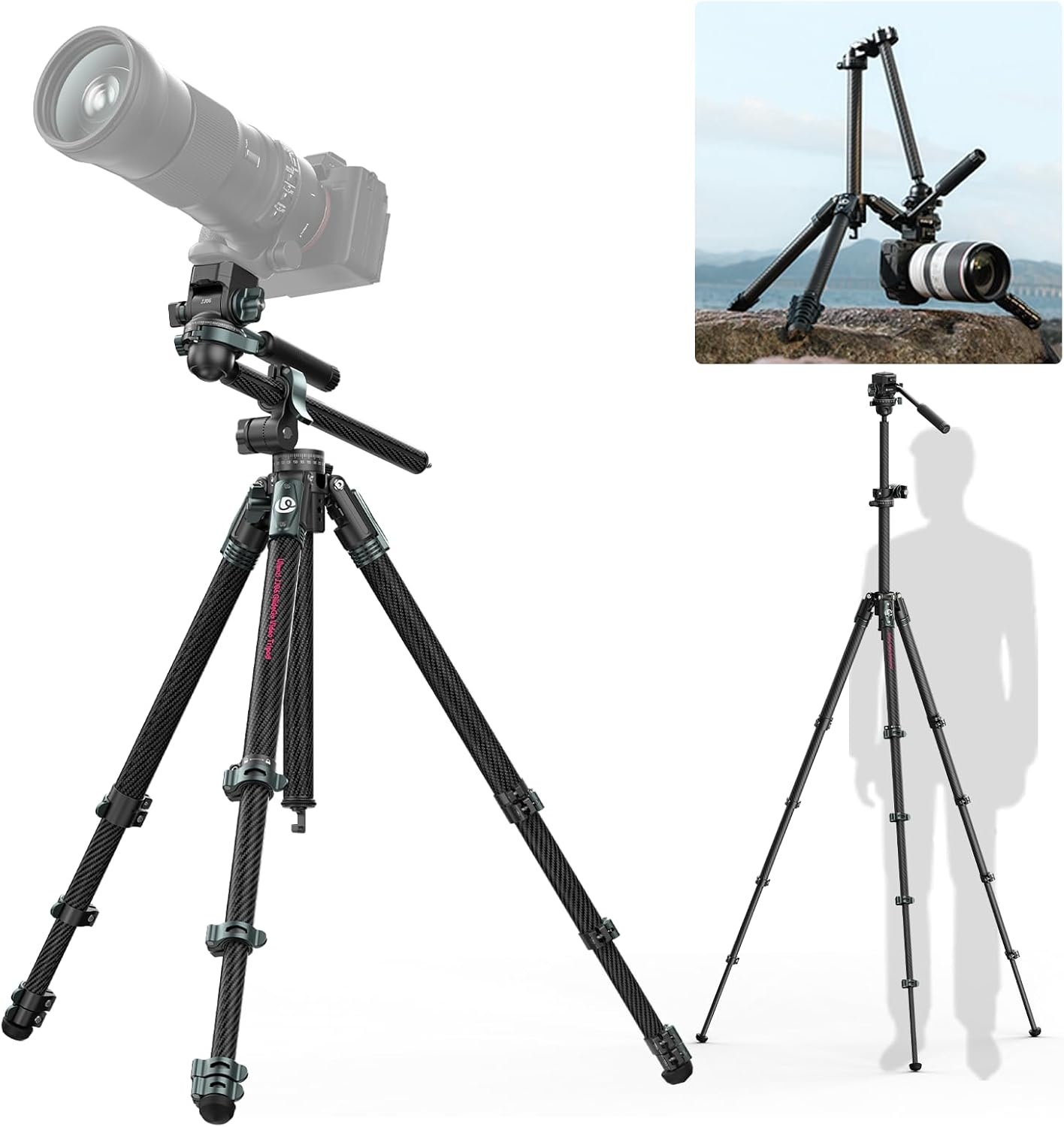 ULANZI JJ06 GlideGo Carbon Fiber Video Statief 187cm Zwart - 35% Korting