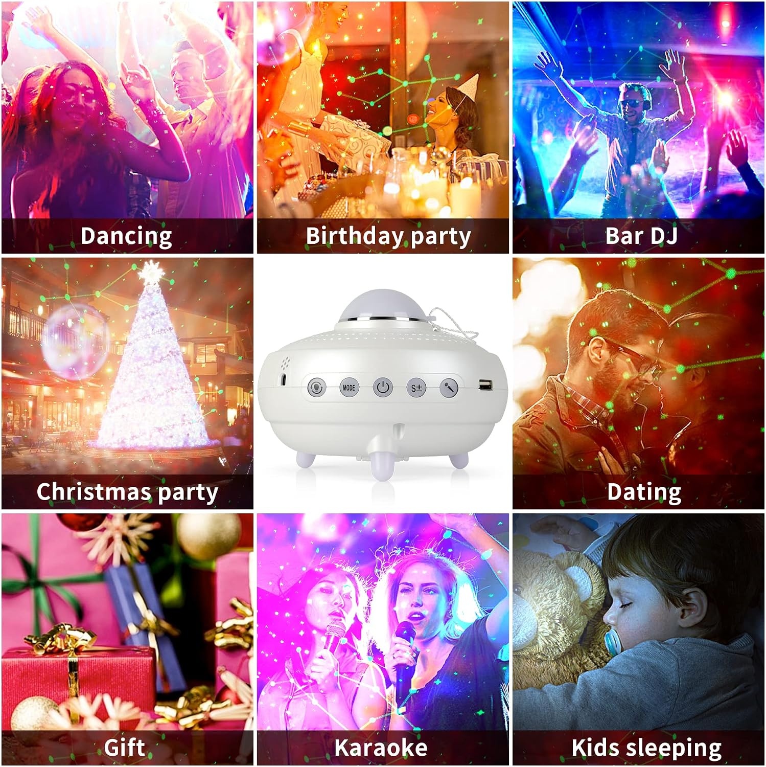 Galaxy Nachtlichtprojector met 12 sterrenbeelden en 10 planeten met Bluetooth-muziekluidspreker en spraaksterprojector voor kinderen, wit
