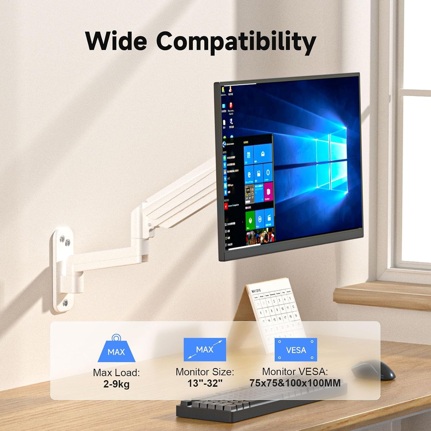 Suptek Gasveer Monitorarm Wit (13-32 inch, 9kg) - 33% Korting