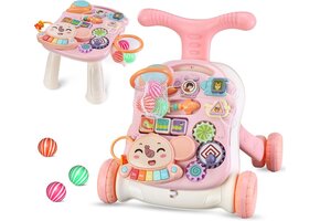 Roze 2-in-1 Babywalker Speeltafel met Piano & Vormenstoof - 39% Korting